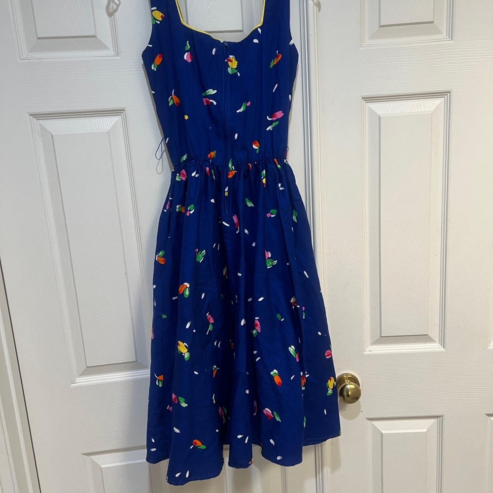 Sabino 80s Blue Floral novelty rockabilly Pockets Pin Up Glam Fit Flare dress‎ 8 - Picture 7 of 12